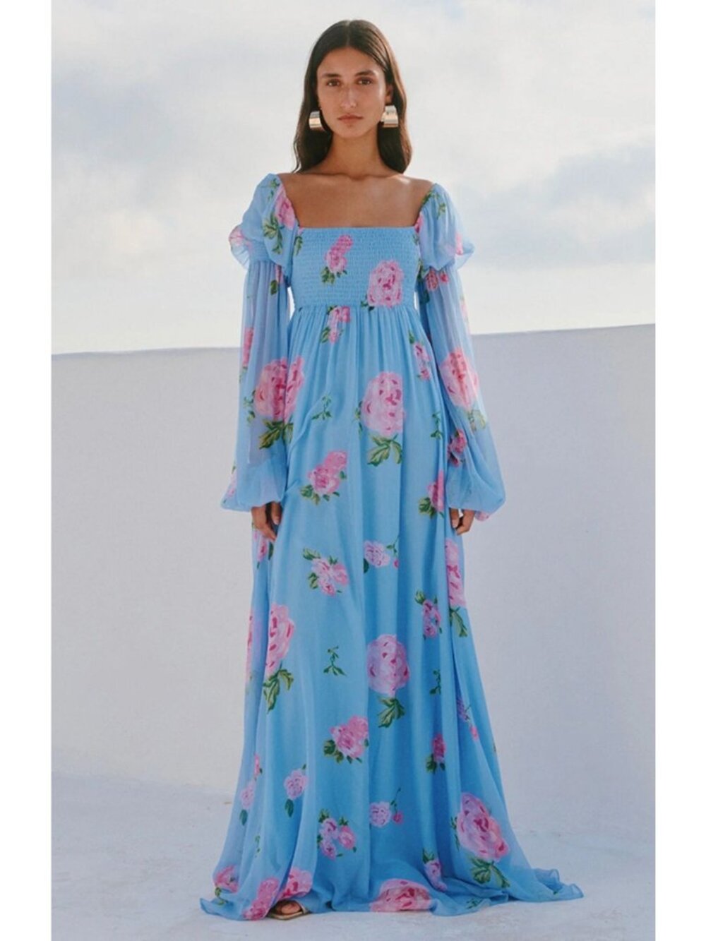Caroline Constas Kinsley Maxi Dress Floral Blue Pink Womens Size Small